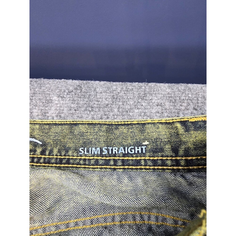 Black Smith Jeans Mens 40x32 Yellow Acid Wash Slim Straight Denim Jeans - Picture 3 of 7